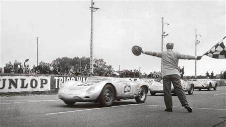 Jean Behra driving a 718 RSK Spyder during the 24 Hours of Le Mans in 1958