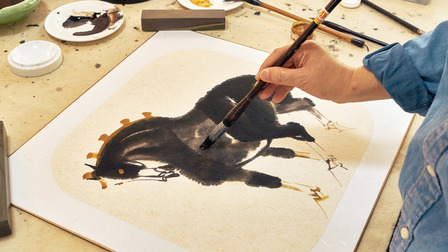 Art painted with animal-hair paintbrush